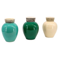 Pol Chambost, lot de trois vases en céramique émaillée, France, vers 1950