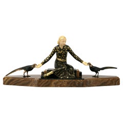 Grande sculpture Art déco « Dame aux oiseaux » de Georges Gori, vers 1925