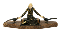 Grande sculpture Art déco « Dame aux oiseaux » de Georges Gori, vers 1925
