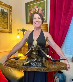 Georges Gori Large French Art Deco Lady with Birds Sculpture, 1920
