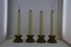 Set of Four French Art Deco Bronze and Glass Electric Candlestick Lamps, c. 1920