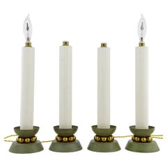 Set of Four French Art Deco Bronze and Glass Electric Candlestick Lamps, c. 1920