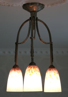 Charles Schneider Rare Pretty Art Deco Chandelier, 1920