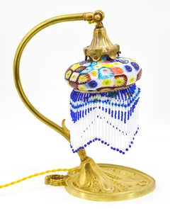 Fratelli Toso Murine Table Lamp, Art Nouveau Glass & Bronze, Italy