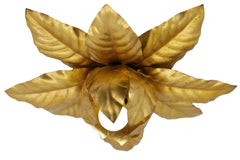 Italian Gilt Metal Rose Flush Mount Light, Mid-Century Modern, 1970s
