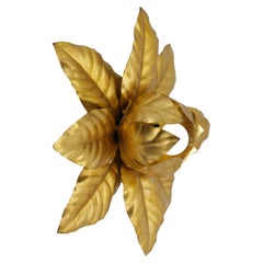 Italian Gilt Metal Rose Flush Mount Light, Mid-Century Modern, 1970s