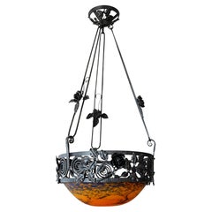 Lustre à pendentifs en fer forgé Jean Noverdy, 1920