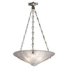 SEVB & RANC Rare Wide French Art Deco Pendant Chandelier 1920