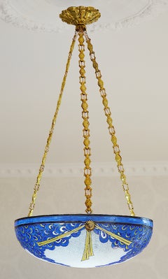 Maison Leune Französisch Art Deco emailliert Anhänger Kronleuchter, 1920