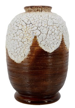 Französische Art-déco-Vase aus glasiertem Steingut von Louis Dage, um 1920