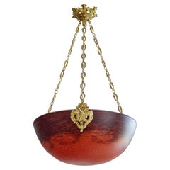 French Art Deco Pendant Chandelier by André Delatte, Bronze, 1920s