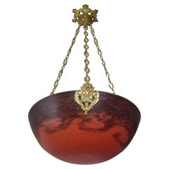 French Art Deco Pendant Chandelier by André Delatte, Bronze, 1920s