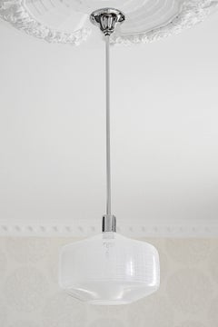 Mid-Century Modern Chrome & Glass Ceiling Light Pendant, France, 1950s