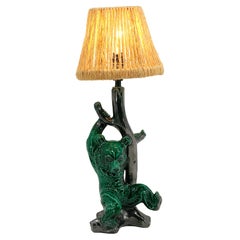 French Art Deco Green Ceramic Bear Lamp by S.R. Bonome, Paris, 1920