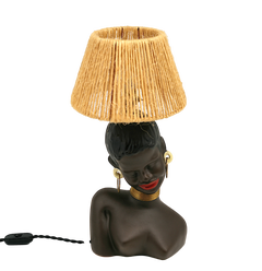 French Ceramic Black Woman Figural Table Lamp, 1950s