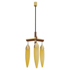 Mid-Century Modern Chandelier, Stilnovo or Arlus, Teak & Brass, 1950s