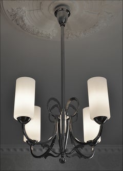 Art Deco Modernist Chrome Chandelier, France, 1930s
