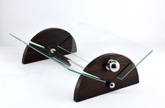 Französische Art-déco-Fruchtschale im modernistischen Stil aus Makassar-Holz und Chrom, um 1920