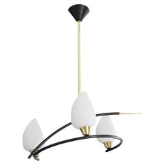 Mid-Century Modern Chandelier by Arlus, Brass & Glass, France, 1950s