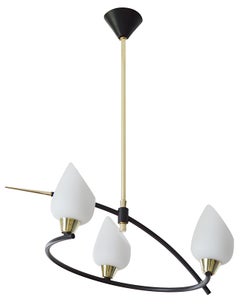 Mid-Century Modern Chandelier by Arlus, Brass & Glass, France, 1950s