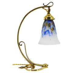 Daum French Art Deco Table Lamp, Blown Glass Shade, Bronze Base, 1920