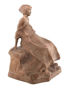 Statua in terracotta Art Deco francese di Ruth Milles, personaggio bretone "Suzanne", 1927