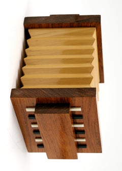 Mid-Century Accordion Cigarette Box, Noble Woods & Bakelite, 1950s
