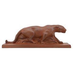 French Art Deco Terracotta Lioness Sculpture by Michael, 1910s