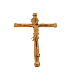 French Mid-Century Bamboo and Rope Crucifix, Sacred Art, circa 1950