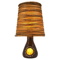French Mid-Century Accolay Ceramic Stoneware Table Lamp with Resin Shade, 1960s