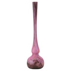 French Art Deco Daum Nancy Soliflore Vase in Pink and Violet Glass, 1920s