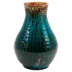 French Mid-Century Accolay Ceramic Vase with Turquoise Glaze, 1950s