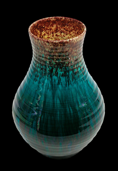 French Mid-Century Accolay Ceramic Vase with Turquoise Glaze, 1950s