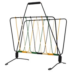 French Mid-Century Iron and Colored Plastic Magazine Rack, 1950s