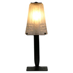 French Art Deco Table Lamp with Des Hanots Frosted Glass Shade, 1920