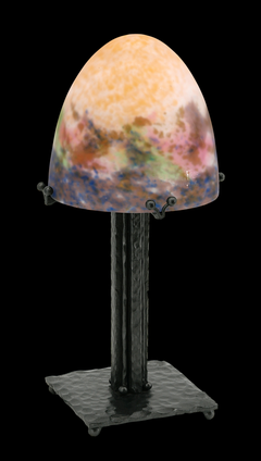 French Art Deco Table Lamp with Signed Muller Frères Lunéville Glass, 1920