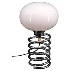 Ingo Maurer Spring Table Lamp in Chrome and Opaline Glass, Germany, 1970s