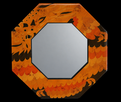 Miroir octogonal en marqueterie et résine de Jean-Claude Mahey, France, vers 1975