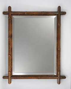 Miroir français en bambou à bords biseautés, signé Perret & Vibert, Maison des Bambous, vers 1900