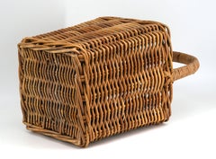 Vintage Woven Willow Basket with Tall Handle, circa 1960
