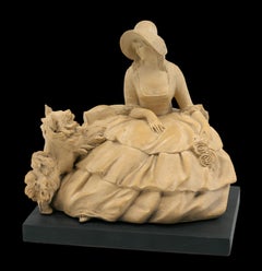 Bruno Tornati Signed Italian Terracotta Lady with Dog, circa 1920