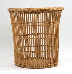 Vintage Openwork Willow Wastebasket in Honey Tones, circa 1960