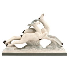 Charles Lemanceau — Art Deco Ceramic Antelopes, Sainte-Radegonde, 1920s