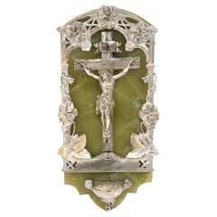 French Basque Art Nouveau Onyx and Silver-Plated Holy Water Font, circa 1900
