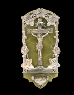 French Basque Art Nouveau Onyx and Silver-Plated Holy Water Font, circa 1900