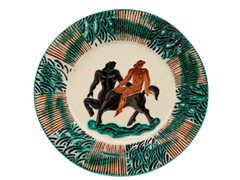 Jean Mayodon French Ceramic Plate with Mythological Scene, Vallauris, 1955