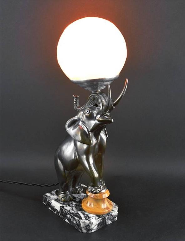 French Art Deco Elephant Table Lamp or NightLight Sculpture, 1930 at