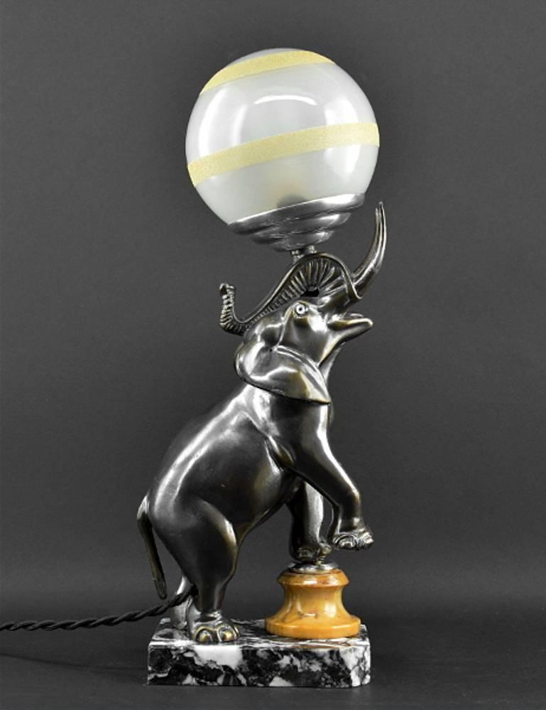 French Art Deco Elephant Table Lamp or NightLight Sculpture, 1930 For Sale at 1stdibs