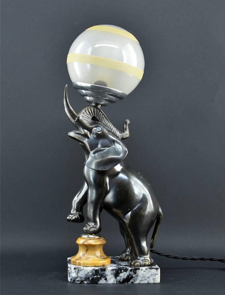 French Art Deco Elephant Table Lamp or NightLight Sculpture, 1930 at