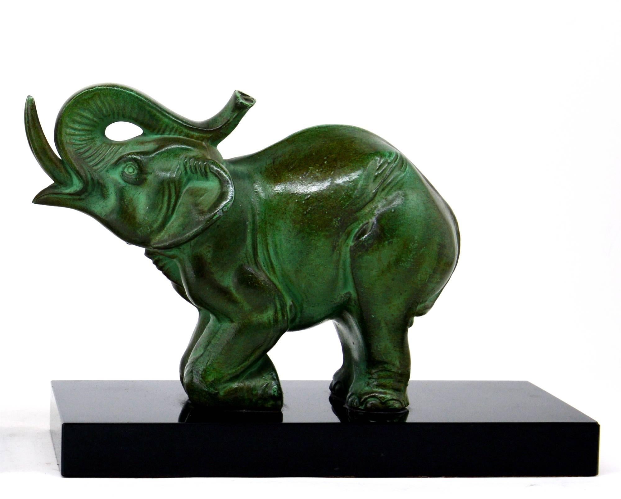 Patinated Louis-Albert Carvin French Art Deco Elephant Bookends, 1930